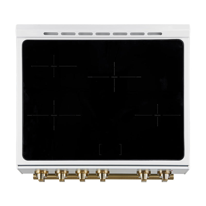 FORNO Espresso Leonardo 30" 5 cu. ft. Induction Range with Knob Control in White and Antique Brass Accents, FFSIN0982-30WHT