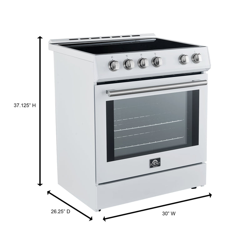 FORNO Espresso Leonardo 30" 5 cu. ft. Induction Range with Knob Control in White and Silver Accents, FFSIN0982-30WHT