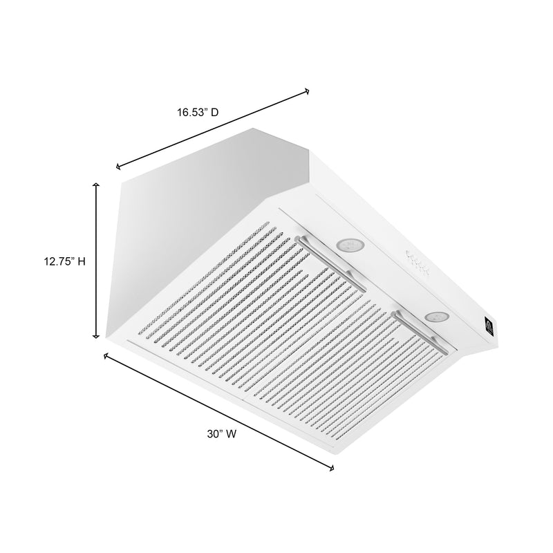 FORNO Espresso Bari 30" 400 CFM Under Cabinet Range Hood in White with Silver Handles, FRHUC5255-30WHT