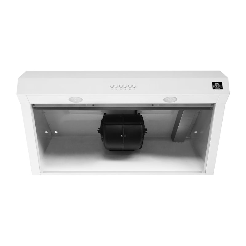 FORNO Espresso Bari 30" 400 CFM Under Cabinet Range Hood in White with Antique Brass Handles, FRHUC5255-30WHT