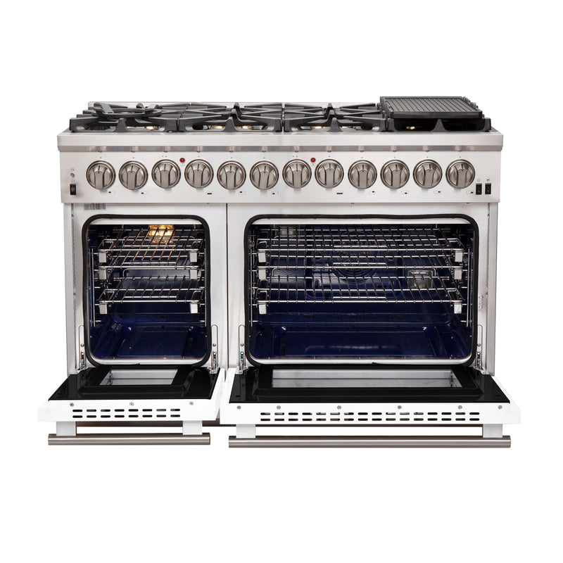 FORNO Capriasca 48" 6.58 cu. ft. Dual Fuel Range with 8 Italian Burners in White, FFSGS6187-48WHT