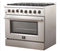 Forno  FFSGS615636
Galiano Professional Dual Fuel Range with 240 Volt Electric Oven, 6 Sealed Burners, 4.3 Cu. Ft. Convection Oven, Cast Iron Continuous Grate, Italian Defendi Burners, Black Enamel Interior, and Triple Layered Glass Door: 36" Stainless St