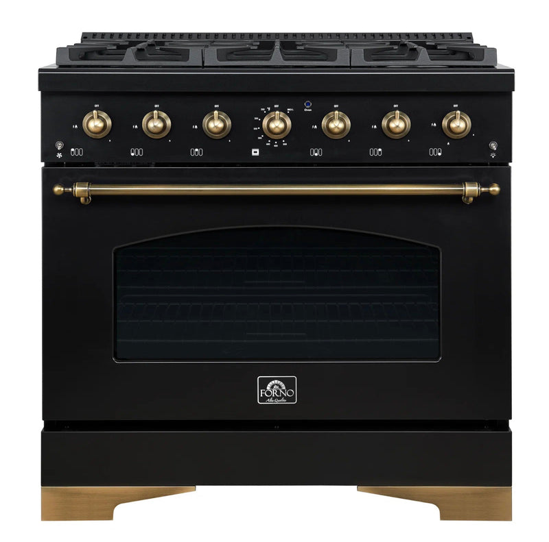 FORNO Espresso Antico 36" 4.5 cu. ft. Gas Range with 6 Sealed Burners in White with Antique Brass Accents, FFSGS6219-36