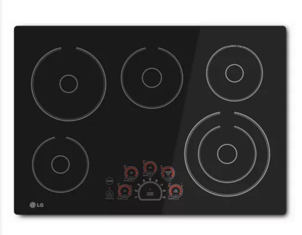 LG  LCE3010SB
30 Inch Smoothtop Electric Cooktop with Triple Elements, Warming Zone, SmoothTouch Controls, 5 Heating Elements, Hot Surface Indicator, Auto Shut-Off, Child Lock and ADA Compliant