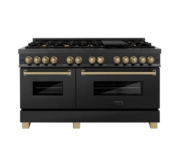 ZLINE Autograph Edition 60 in. 7.4 cu. ft. Legacy Dual Fuel Range with 9 Burner Gas Cooktop and 2 Electric Convection Ovens RABZ-60-CB