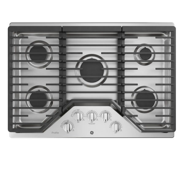 GE Profile  PGP7030SLSS
30 Inch Gas Cooktop with 5 Sealed Burners, Dishwasher Safe Continuous Grates, Power Boil Burner, Precise Simmer Burner, LED Backlit Knobs, and ADA Compliant: Stainless Steel