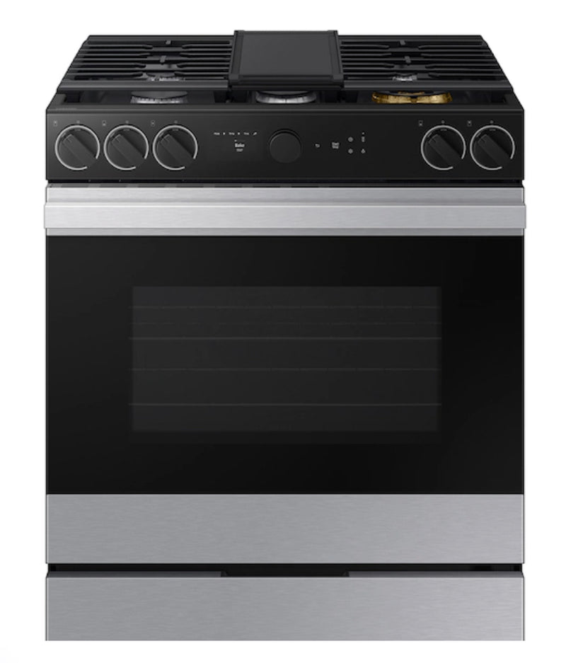 Samsung Bespoke 6.0 cu. ft. Smart Slide-In Gas Range with Smart Oven Camera & Illuminated Precision Knobs in Stainless Steel NSG6DG8700SRAA