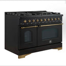 FORNO Espresso Antico 48" 5.5 cu. ft. Gas Range with 8 Sealed Burners and Griddle in Black with Antique Brass Accents, FFSGS6219-48