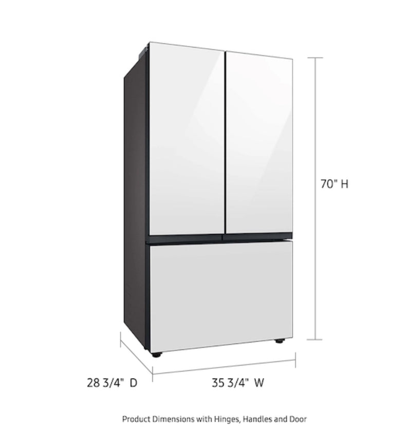 Bespoke 3-Door French Door Refrigerator 24 cu. ft. in White Glass with AutoFill Water Pitcher RF24BB620012