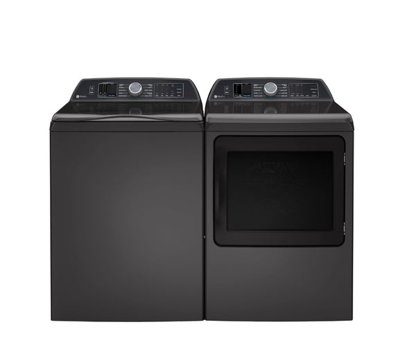 GE Profile™ ENERGY STAR® 5.4 cu. ft. Capacity Washer with Smarter Wash Technology and FlexDispense™ with ® 7.4 cu. ft. Capacity Smart aluminized alloy drum Electric Dryer with Sanitize Cycle and Sensor Dry