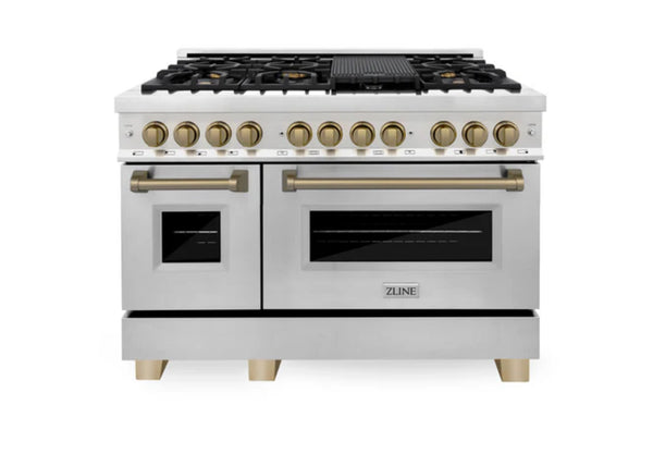 ZLINE Autograph Edition 48 in. 6.0 cu. ft. Legacy Dual Fuel Range with 7 Burner Gas Cooktop and 2 Electric Ovens  RAZ-48-CB