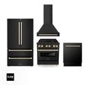 ZLINE 30" Autograph Edition Kitchen Package with Black Stainless Steel Dual Fuel Range, Range Hood, Dishwasher and Refrigeration with Polished Gold Accents (4AKPR-RABRHDWV30-G)