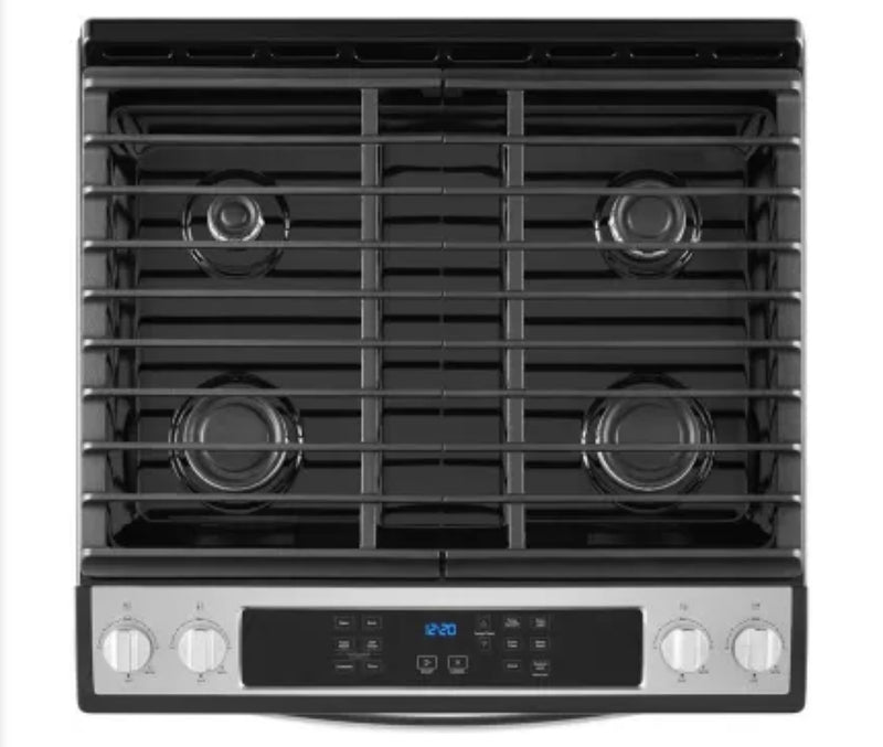 Whirlpool  WEG515S0LS
30 Inch Slide-In Gas Range with 4 Sealed Burners, 5.0 cu. ft. Capacity, SpeedHeat™ Burners, Frozen Bake™, Sabbath Mode, Self-Clean, and ADA Compliant: Stainless Steel