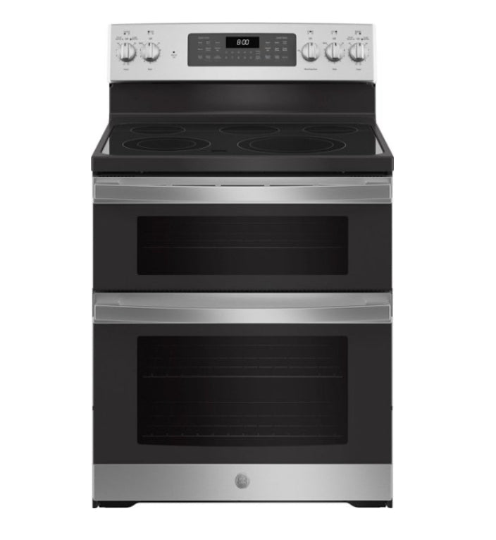 GE - 6.6 Cu. Ft. Freestanding Double Oven Electric Convection Range with Self-Steam Cleaning and No-Preheat Air Fry - Stainless Steel
Model:JBS86SPSS