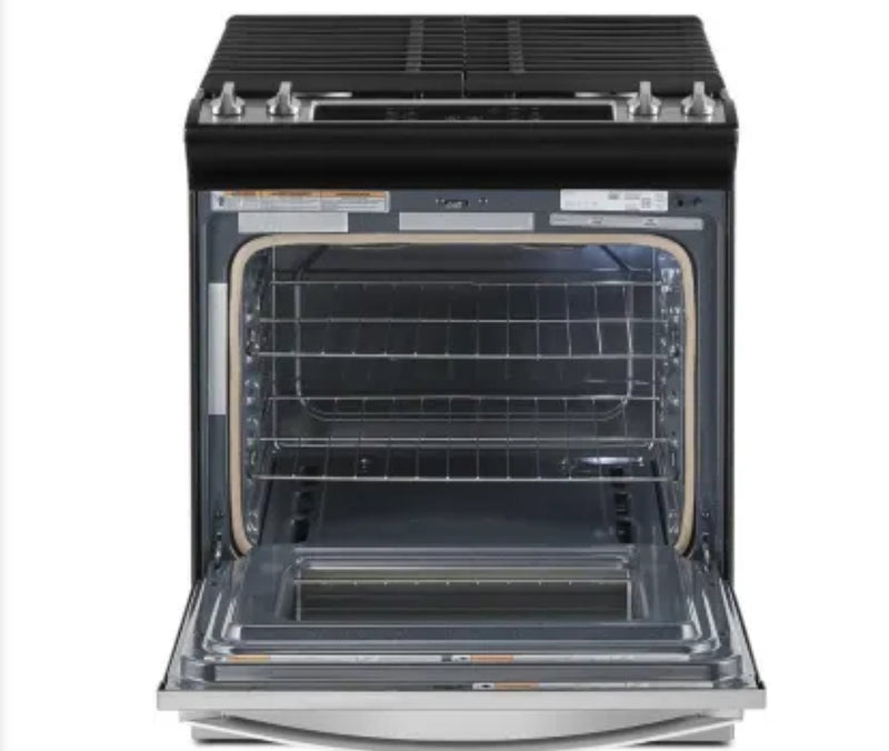 Whirlpool  WEG515S0LS
30 Inch Slide-In Gas Range with 4 Sealed Burners, 5.0 cu. ft. Capacity, SpeedHeat™ Burners, Frozen Bake™, Sabbath Mode, Self-Clean, and ADA Compliant: Stainless Steel