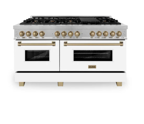 ZLINE Autograph Edition 60 in. 7.4 cu. ft. Legacy Dual Fuel Range with 9 Burner Gas Cooktop and 2 Electric Convection Ovens RASZ-WM-60-CB