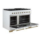 FORNO Espresso Antico 48" 5.5 cu. ft. Gas Range with 8 Sealed Burners and Griddle in Black with Antique Brass Accents, FFSGS6219-48