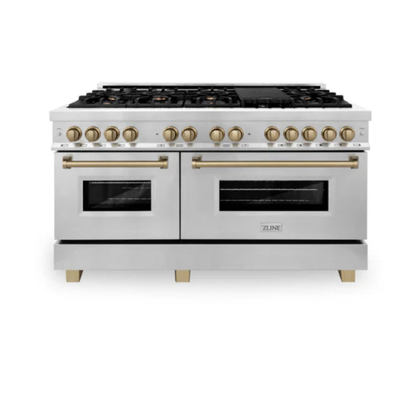 ZLINE Autograph Edition 60 in. 7.4 cu. ft. Legacy Dual Fuel Range with 9 Burner Gas Cooktop and 2 Electric Convection Ovens RAZ-60-CB / RAZ-60-G /   RAZ-60-MB