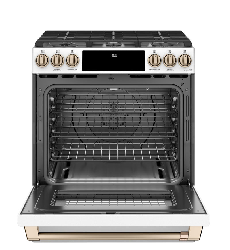 Café™ 30" Smart Slide-In, Front-Control, Gas Range with Convection Oven CGS700P4MW2 / CGS700P3MD1/ CGS700P2MS1