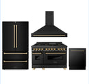 ZLINE 48" Autograph Edition Kitchen Package with Black Stainless Steel Dual Fuel Range, Range Hod, Dishwasher and Refrigeration with Champagne Bronze Accents (4AKPR-RABRHDWV48-CB)