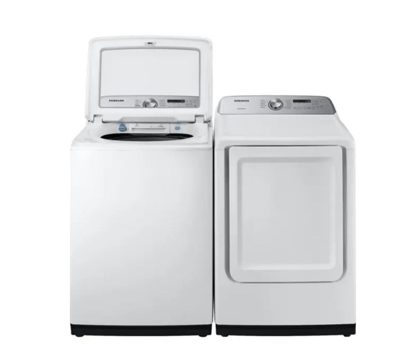 Samsung - 5.0 Cu. Ft. High-Efficiency Top Load Washer with Active WaterJet with Samsung - 7.4 Cu. Ft. Smart Electric Dryer with Steam Sanitize+ - White WA50R5200AW/DVE52A5200W