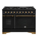 FORNO Espresso Antico 48" 5.5 cu. ft. Gas Range with 8 Sealed Burners and Griddle in Black with Antique Brass Accents, FFSGS6219-48