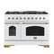 FORNO Espresso Antico 48" 5.5 cu. ft. Gas Range with 8 Sealed Burners and Griddle in Black with Antique Brass Accents, FFSGS6219-48