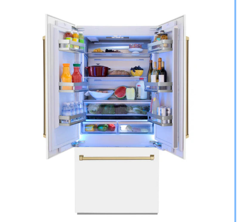 ZLINE 36" Autograph Edition 19.6 cu. ft. Built-in 3-Door French Door Refrigerator with Internal Water and Ice Dispenser in White Matte with Champagne Bronze Accents (RBIVZ-WM-36-CB)
SKU: RBIVZ-WM-36-CB