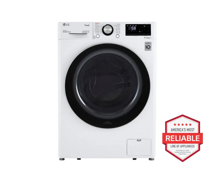 LG - 2.4 Cu. Ft. High-Efficiency Stackable Smart Front Load Washer with Steam and Built-In Intelligence and 4.2 Cu. Ft. Stackable Smart Electric Dryer with Dual Inverter HeatPump - White WM1455HWA , DLHC1455W