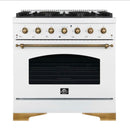 FORNO Espresso Antico 36" 4.5 cu. ft. Gas Range with 6 Sealed Burners in White with Antique Brass Accents, FFSGS6219-36