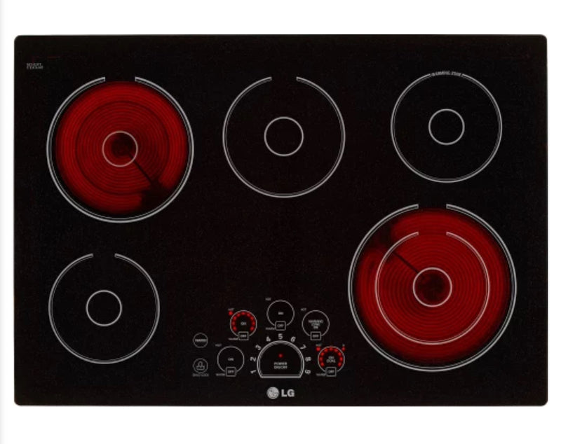 LG  LCE3010SB
30 Inch Smoothtop Electric Cooktop with Triple Elements, Warming Zone, SmoothTouch Controls, 5 Heating Elements, Hot Surface Indicator, Auto Shut-Off, Child Lock and ADA Compliant