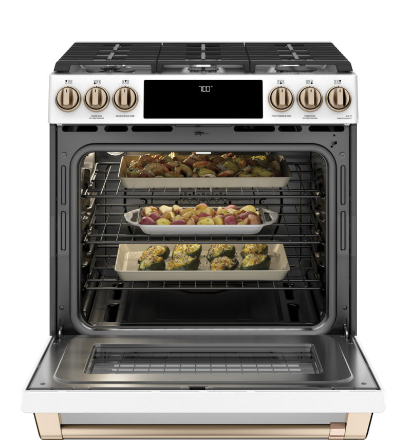 Café™ 30" Smart Slide-In, Front-Control, Gas Range with Convection Oven CGS700P4MW2 / CGS700P3MD1/ CGS700P2MS1