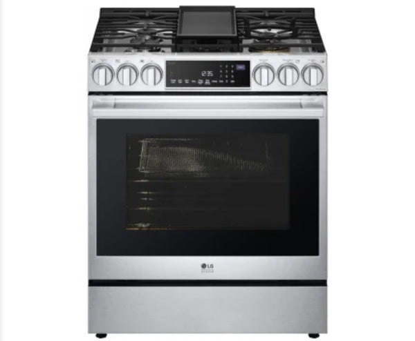 LG  LSDS6338F 30 Inch Smart Slide-in Dual Fuel Range with 5 Sealed Burners, 6.3 cu. ft. Capacity, Instaview™ Window, ProBake Convection, Air Fry, EasyClean®, UltraHeat™ Burner, 12 Cooking Modes, Griddle, Storage Drawer, and Sabbath Mode: PrintProof™