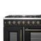 FORNO Galiano 48" 6.58 cu. ft. French Door Gas Range with 8 Sealed Burners and Griddle in Black with Antique Brass Accents, FFSGS6444-48BLK