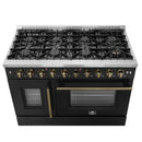 FORNO Galiano 48" 6.58 cu. ft. French Door Gas Range with 8 Sealed Burners and Griddle in Black with Antique Brass Accents, FFSGS6444-48BLK