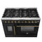 FORNO Galiano 48" 6.58 cu. ft. French Door Gas Range with 8 Sealed Burners and Griddle in Black with Antique Brass Accents, FFSGS6444-48BLK