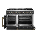 FORNO Galiano 48" 6.58 cu. ft. French Door Gas Range with 8 Sealed Burners and Griddle in Black with Antique Brass Accents, FFSGS6444-48BLK