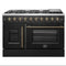 FORNO Galiano 48" 6.58 cu. ft. French Door Gas Range with 8 Sealed Burners and Griddle in Black with Antique Brass Accents, FFSGS6444-48BLK