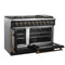 FORNO Galiano 48" 6.58 cu. ft. French Door Gas Range with 8 Sealed Burners and Griddle in Black with Antique Brass Accents, FFSGS6444-48BLK