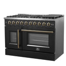 FORNO Galiano 48" 6.58 cu. ft. French Door Gas Range with 8 Sealed Burners and Griddle in Black with Antique Brass Accents, FFSGS6444-48BLK