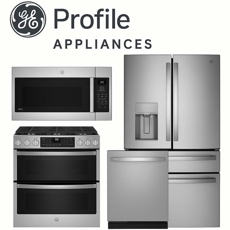 GE Profile 4 pieces appliances package with counter the fridge and double oven gas range, Dishwasher & OTR microwave