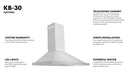 ZLINE 30" Convertible Wall Mount Range Hood in Stainless Steel with Charcoal Filters, KB-CF-30