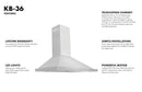 ZLINE 36 in. Convertible Vent Wall Mount Range Hood in Stainless Steel, KB-36