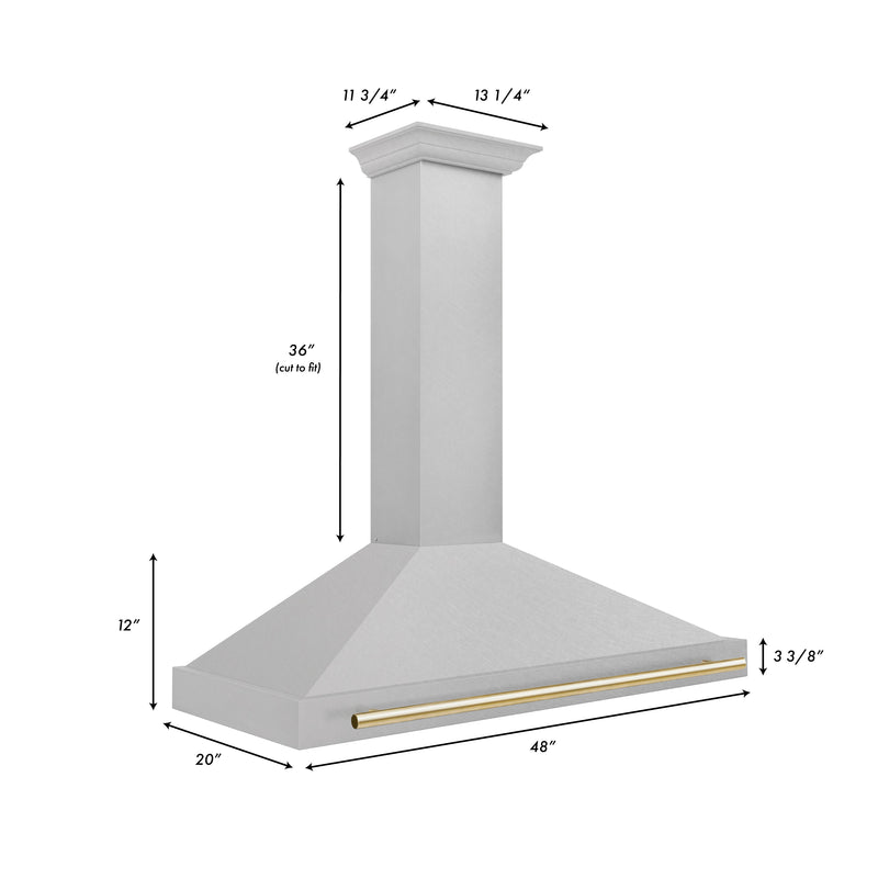 ZLINE 48 Inch Autograph Edition DuraSnow® Stainless Steel Range Hood with Gold Handle, KB4SNZ-48-G