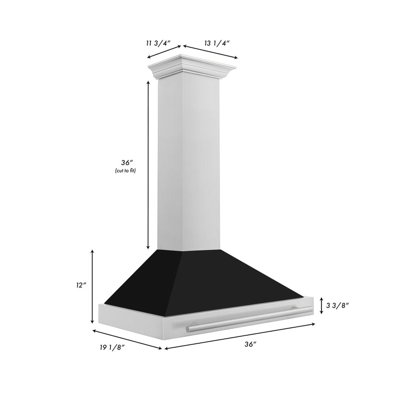 ZLINE 48" Range Hood in Stainless Steel with Black Matte Shell and Stainless Steel Handle, KB4STX-BLM-48