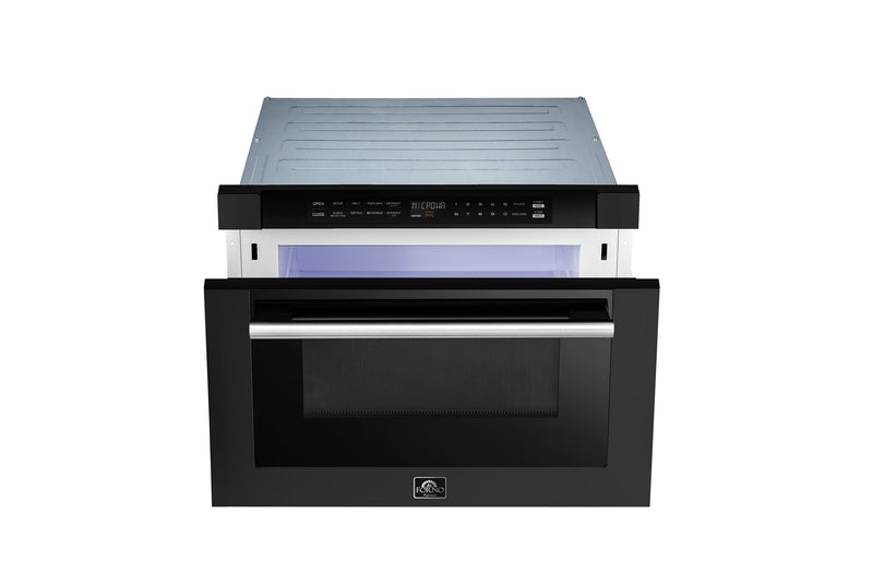 FORNO Espresso Capoliveri 24" 1.2 cu. ft. Built-In Microwave Drawer in Black with Silver Handles, FMWDR3000-24BLK