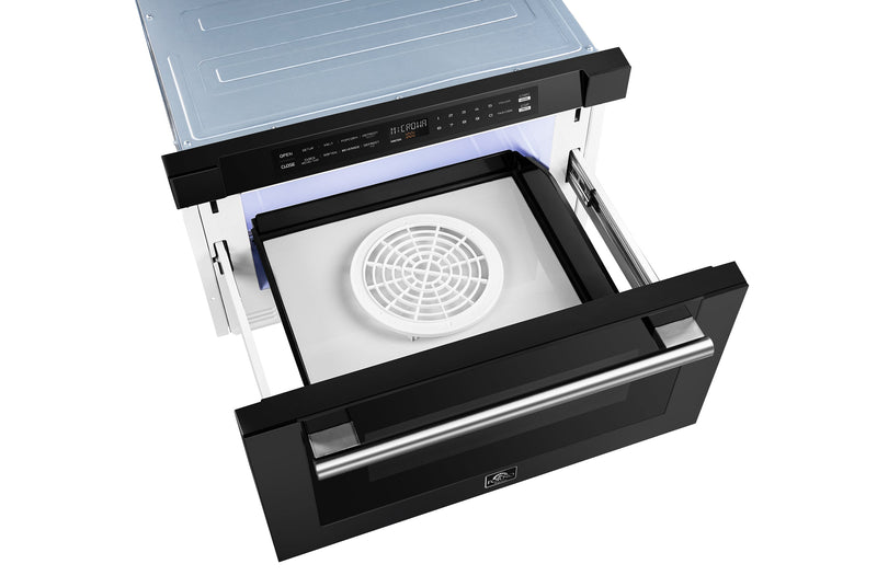 FORNO Espresso Capoliveri 24" 1.2 cu. ft. Built-In Microwave Drawer in Black with Silver Handles, FMWDR3000-24BLK