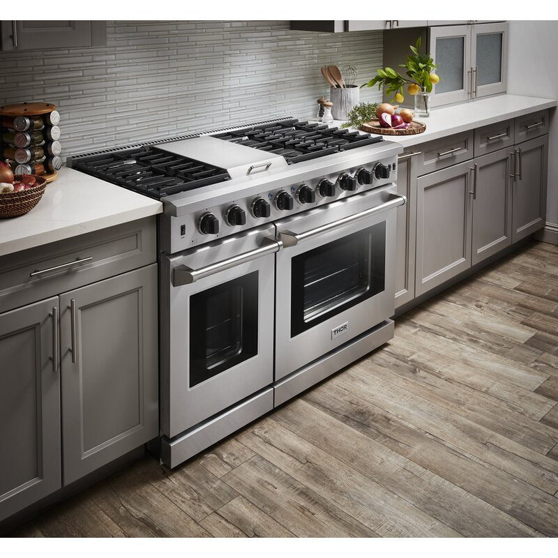 THOR Kitchen 48 in. 6.8 cu. ft. Double Oven Propane Gas Range in Stainless Steel, LRG4807ULP