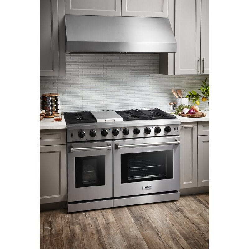 THOR Kitchen 48 in. 6.8 cu. ft. Double Oven Propane Gas Range in Stainless Steel, LRG4807ULP