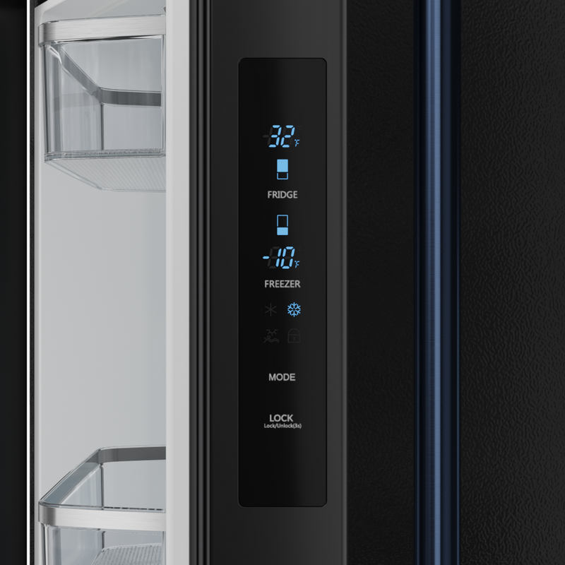 Gordon Ramsay by THOR Kitchen 30" 17.5 cu. ft. French Door Counter Depth Refrigerator with Ice Maker in Matte Black with Navy Blue Accents, RF3017FFD00-BLU